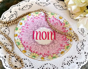 Hand Painted Floral Bone China Saucer Ring DISH Plate MOM Quote ...