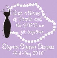 black dress and a string of pearls with a cute quote for bid day.