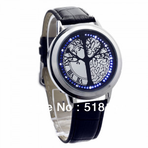Touchscreen Blue LED Men Boys Tree Of Life Quartz Wrist Watches