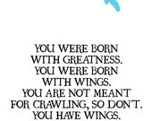 You Were Born To Fly - Inspiring Quote 8x10 print on A4 (in Black ...