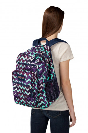 jansport big student backpack purple night ziggy stripe
