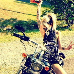 ... , blonde, girl, jack daniel's, motorbike, motorcycle, skull, tattoo