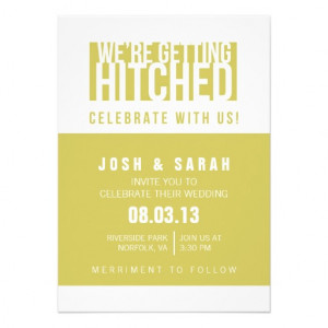 We're Getting Hitched Funny Invitation in Yellow