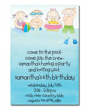 Perfect Summer Kids Swim Party Birthday Party Invitations