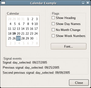 Python Language Example Calendar using pygtk