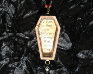Dracula Quote Coffin Necklace featu ring Wooden Coffin, Bat, Aged ...