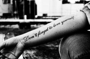 arm, black, love, nice, quote, tattoo, text, white
