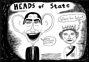 political cartoon panel parody of president obama and queen elizabeth ...