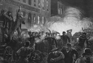 The Haymarket Riot in Chicago. Engraving from Harper's Weekly, May 15 ...