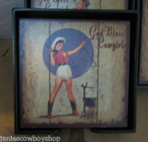 ... Cowgirl-Deco-Texas-Women-Coaster-Sets-Equine-Gifts-GOD-BLESS-COWGIRLS
