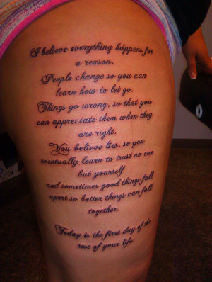 Awesome Quote Thigh Tattoo For Girls