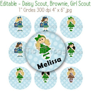 Editable -Daisy Scout, Brownie, Girl Scout, Bottle Cap 1 Inch Circle