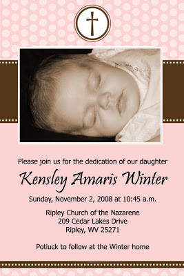 Kensley's Baby Dedication Invitation