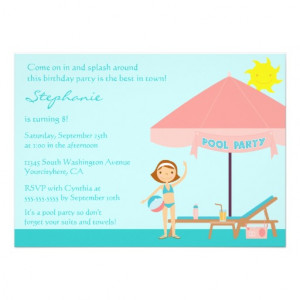 Cute pool party girl's birthday party invitation