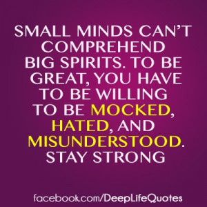 Small minds cannot comprehend big spirits. To be great you have to be ...