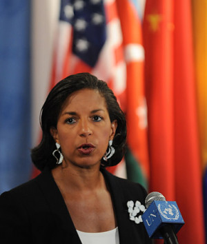 Susan Rice, US Ambassador to the United Nations, speaks to the media ...