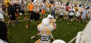 Tennessee running back Devrin Young (19) competes in the 