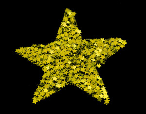 ... stars arranged to form a single large golden Christmas star on a black