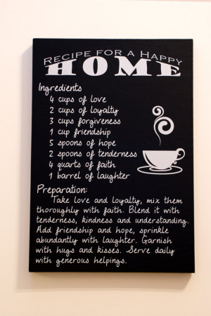 Recipe for a Happy Home - Quote, Typography art, Wall hanging, Word ...