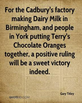 For the Cadbury's factory making Dairy Milk in Birmingham, and people ...