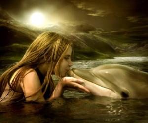 Download Cute Baby Kissing Dolphin 960x800 Android Wallpaper