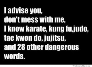 advise you, don’t mess with me, I know karate…