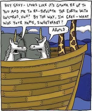 Funny unicorns Noah's ark cartoon - Hey sexy - looks like it's gonna ...