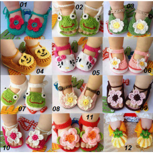Início sapatos de crochê bebê/12 modelos
