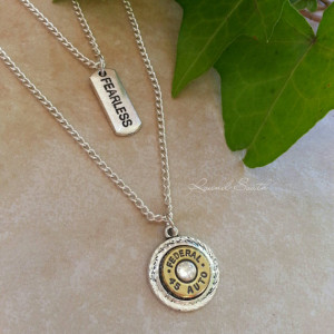 Bullet Jewelry- Silver double strand- layered necklace- Fearless quote ...