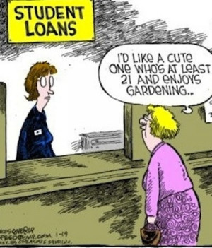 Funny Old Woman Student Loan Cartoon Image Joke Picture
