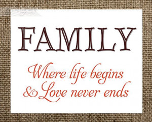 Burlap Family Poster Art Print Shabby Chic Where Life Begins & Love ...