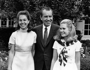 Nixon Cox and Julie Nixon Eisenhower with their father President Nixon ...