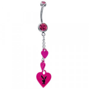 Playboy Rose Pink CZ Hearts Licensed Playboy Bunny Dangle Belly Bar ...