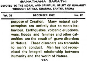 Satya Sai Baba of Puttaparthi said on Saturday that natural calamities ...