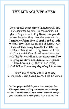 miracle prayer written by healing priest Fr. Peter Rookey. More