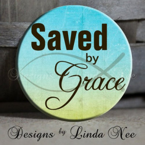 SAVED by GRACE with fish symbol on Sky blue to Green grass Christian ...