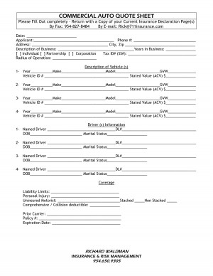 COMMERCIAL AUTO QUOTE SHEET Please Fill Out completely – Return with ...