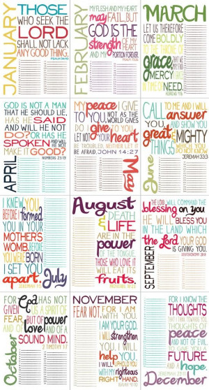 Printable Bible Verse by Month. LOVE THIS!!! Print out each month