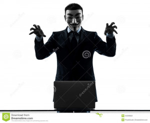 ... : Man masked anonymous group member computing computer menacing si