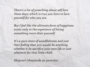 Quote from Shaycarl on the ultimate form of happiness.