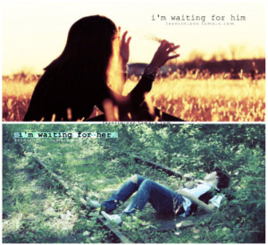 her, him, love, photography, quote, split, typography, waiting