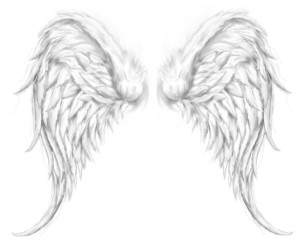 Grey Ink Angel Wings Tattoo Design