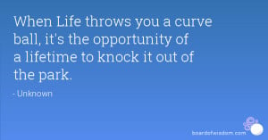 When Life throws you a curve ball, it's the opportunity of a lifetime ...