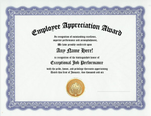 Details about EMPLOYEE APPRECIATION AWARD CERTIFICATE-JO B RECOGNITION