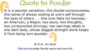 Quote to Ponder: It is a peculiar sensation, this double-consciousness ...