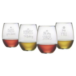 Southern Sayings Stemless Wine Glass (Set of 4)