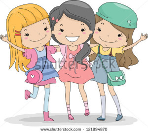 Illustration of a Group of Girls Huddled Together