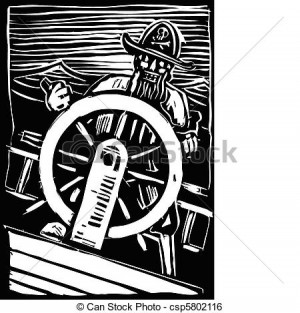 Clip Art Vector of Pirate at the Wheel - A pirate on a wave tossed ...