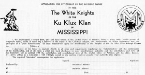 1964Application Form for White Knights of KKK of Mississippi