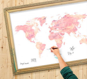Wedding Guest Book Watercolor World Map - Custom Color - Add Quote ...